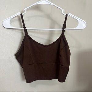 Brown Ribbed Women's Crop Top